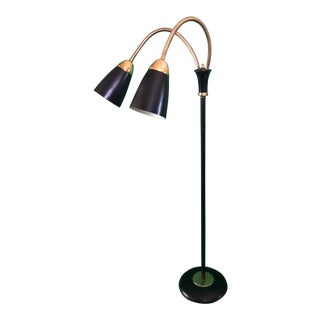Mid-Century Black & Gold Floor Lamp For Sale