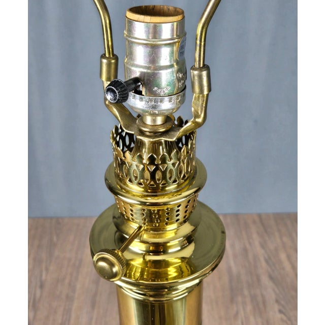 Brass 1990s Frederick Cooper Brass Faux Lantern Column Footed Table Lamp For Sale - Image 8 of 17