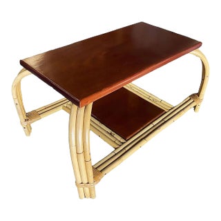 Restored Rattan & Mahogany "Grasshopper" Cocktail Table For Sale