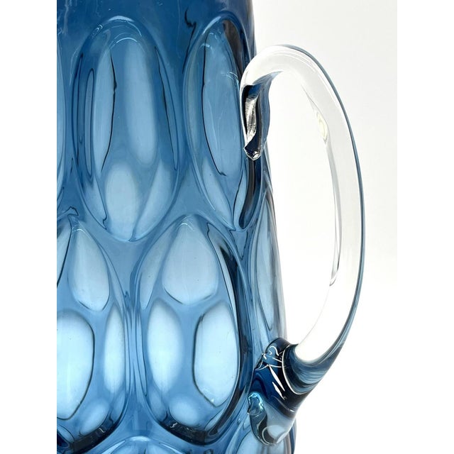 Glass Blue Carafe with Glasses from Empoli, 1960s, Set of 6 For Sale - Image 7 of 17