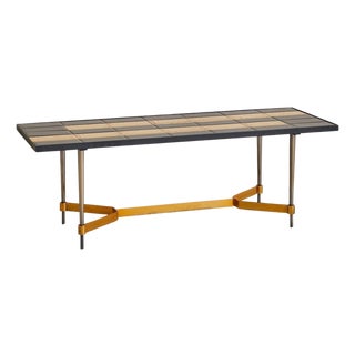 French Gilt + Black Tile-Top Coffee Table with Metal Base, 1970s For Sale