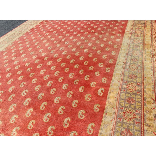 Antique Turkish Oushak Rug With All-Over Design With Red, Light Green and Gold 10'7"x15'0" For Sale - Image 4 of 12