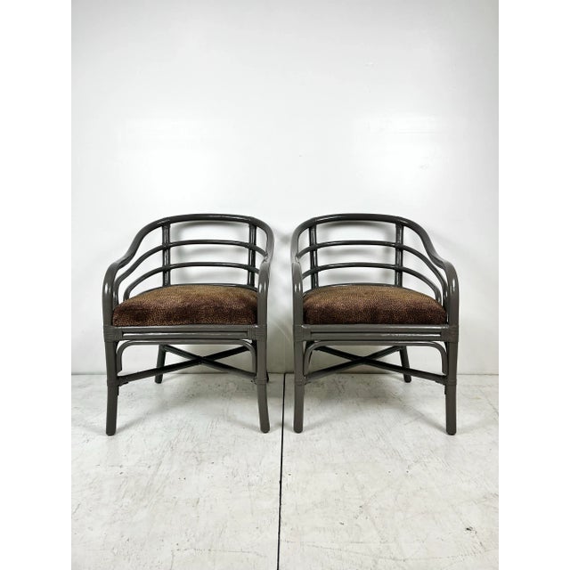 Late 20th Century Vintage Lacquered Rattan Chairs- A Pair For Sale - Image 5 of 12