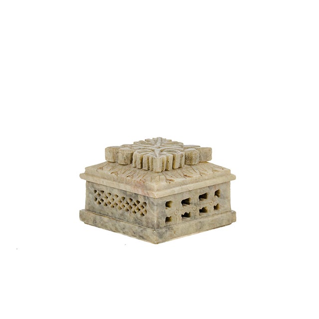 Indian Hand-Carved Soapstone Trinket Box For Sale - Image 3 of 10