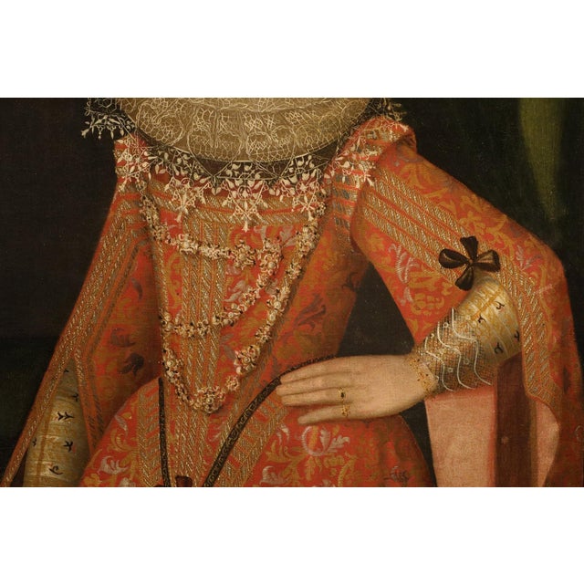 17th Century Workshop of Alonso Sanchez Coello, Portrait of a Noblewoman, 17th Century, Oil Painting on Canvas For Sale - Image 5 of 16