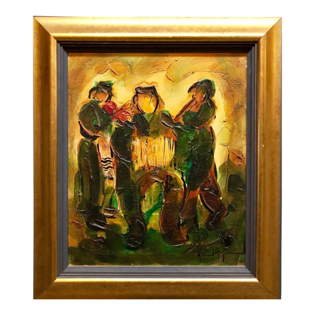 Raoul RaymondJewish Klezmer Musicians, Israeli Judaica Impasto Palette Knife Oil Painting For Sale