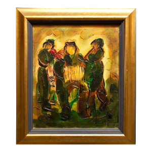 Raoul RaymondJewish Klezmer Musicians, Israeli Judaica Impasto Palette Knife Oil Painting