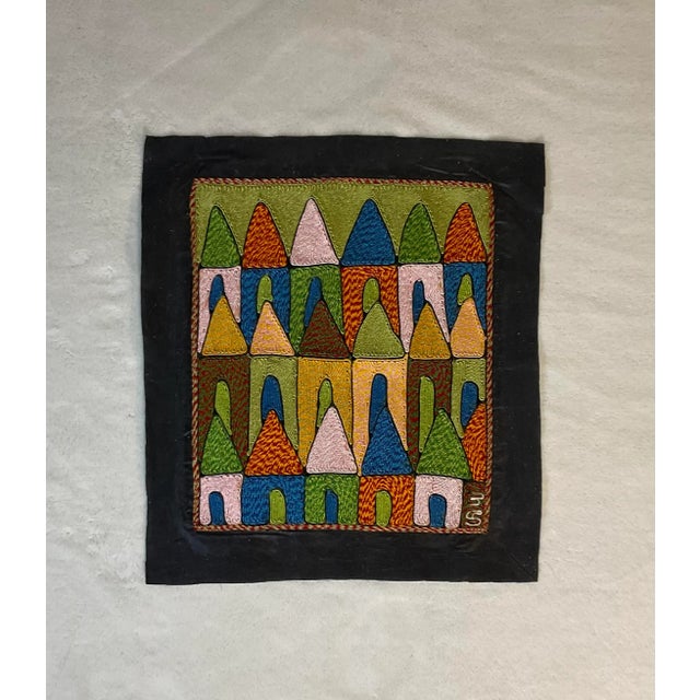 Hand Crafted Nigeria Silk Colorful Threadwork Art, Signed, Unframed For Sale - Image 11 of 11