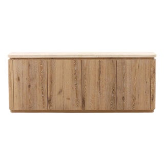 Cream Marble Top Oak Credenza For Sale