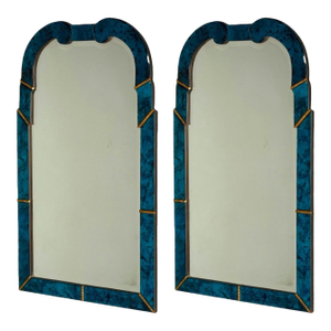 Queen Anne Style, Blue Antiqued Beveled Glass, Venetian Wall Mirrors, 21st C.