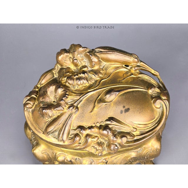 Shabby Chic 1900's Large French Art Nouveau Gilt Metal Jewelry Box For Sale - Image 3 of 10