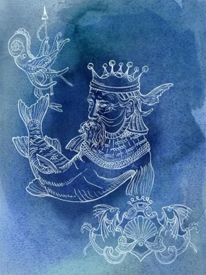 Blue and White, Sea Posse 4 Sea Creatures Original Painting