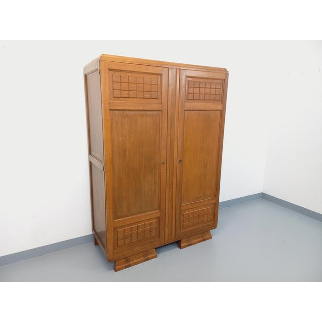 Vintage Art Deco Style Wardrobe in Oak, 1950s For Sale - Image 4 of 15