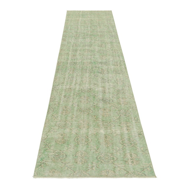 Rug & Kilim Vintage Zeki Müren Runner Rug in Green With Floral Pattern, From Rug & Kilim For Sale - Image 4 of 7