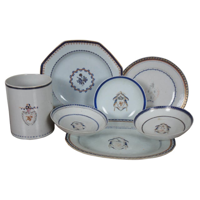 Antique 18th Century Chinese Export Qianlong Armorial Federal Porcelain China Set- 7 Pieces For Sale - Image 13 of 13