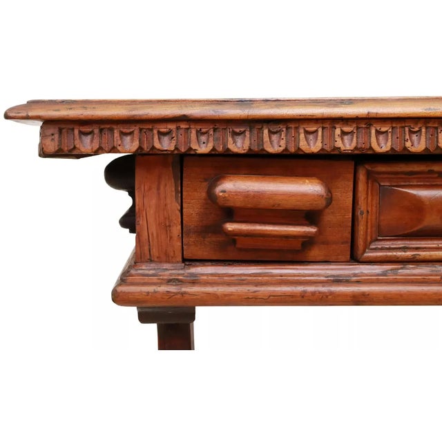Early 18th Century 17-1800's Antique Italian Walnut Trestle Library, Carved, Border, Table, Desk For Sale - Image 5 of 7