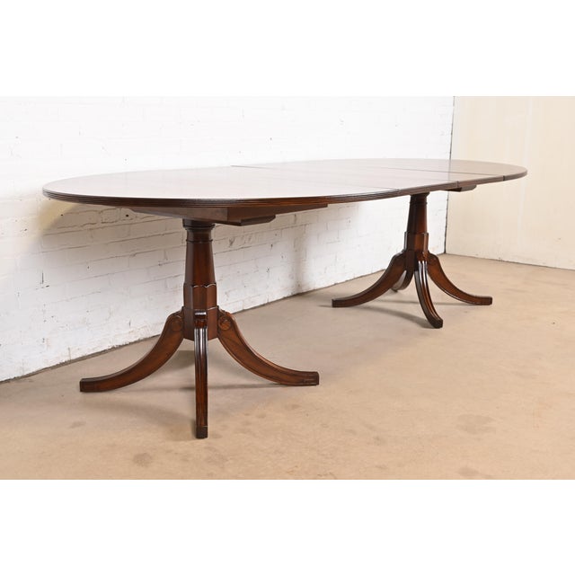 Baker Furniture Company Baker Furniture Style Georgian Mahogany Double Pedestal Extension Dining Table, Newly Refinished For Sale - Image 4 of 12