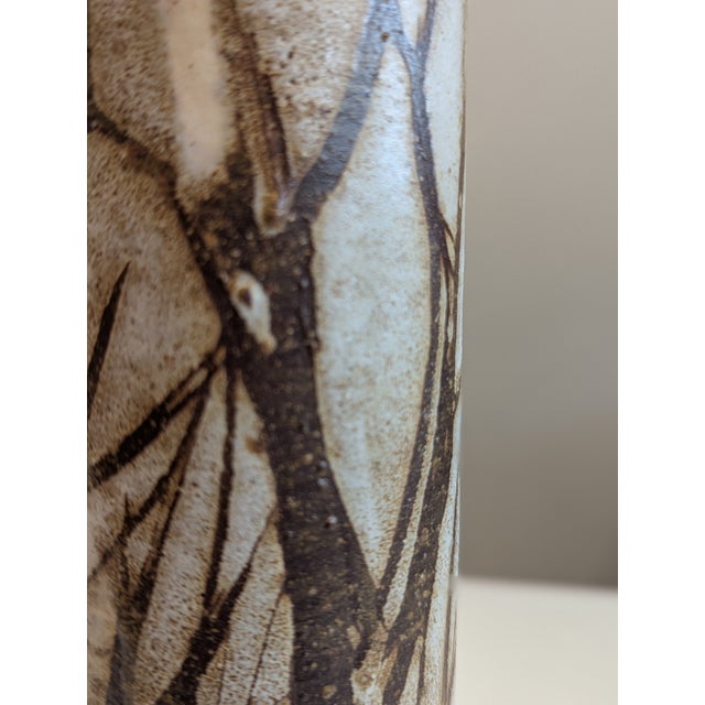 Cream Anderson Design Studio Tall Stoneware Cylinder Vase With Winter Tree Motif, 1970s For Sale - Image 8 of 9
