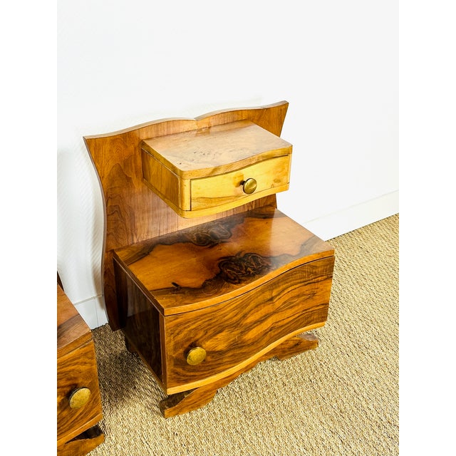 Art Deco Walnut Bedside Tables, 1940s, Set of 2 For Sale - Image 11 of 14