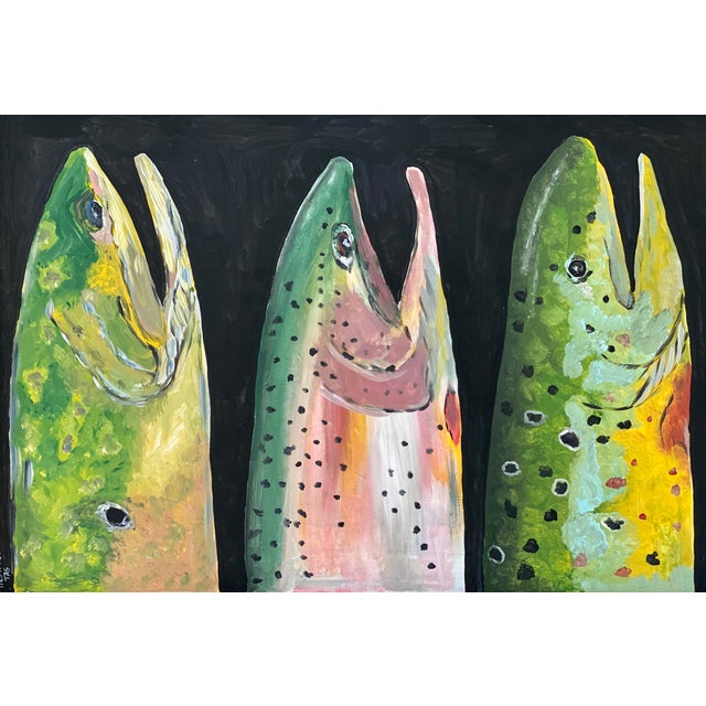 American Original Tres Trouts Painting in Barnwood Frame For Sale - Image 3 of 6