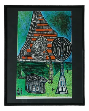 Paul Holsby, House of Science, 1978, Color Lithograph, Framed