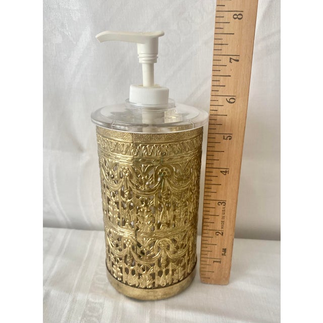 Gold Vintage Hollywood Regency Gold Tone Ormolu French Drape Filigree Soap Dispenser For Sale - Image 8 of 11