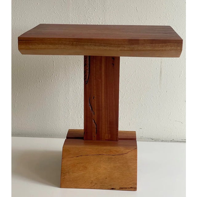 Handcrafted Wooden Pedestal End or Side Table | 1980s Rustic For Sale - Image 9 of 10