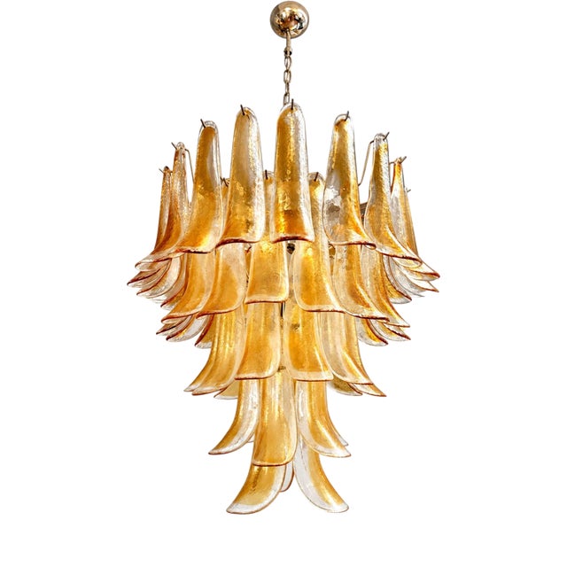 Italian Vintage Murano Chandelier with Amber Glass Petals, 1970s For Sale