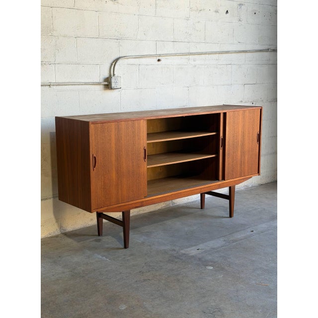 Mid-Century Modern Vintage Danish Modern Teak Sideboard Credenza Sliding Door Cabinet 1960s For Sale - Image 3 of 10