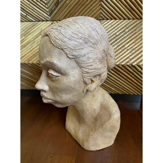 Vintage 1985 Signed Sculpture Bust /Head of Pensive Young Woman For Sale - Image 4 of 12