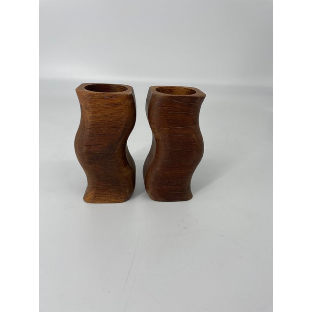 Rustic Swizzle Wooden Candleholders - A Pair For Sale In Greenville, SC - Image 6 of 8