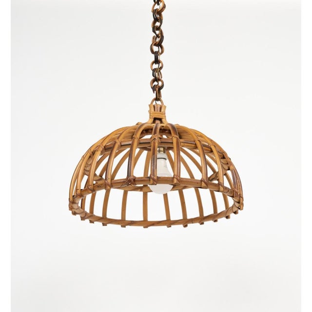Mid-Century Hand-Crafted Rattan and Bamboo Chandelier Pendant, Italy, 1970s For Sale - Image 4 of 13