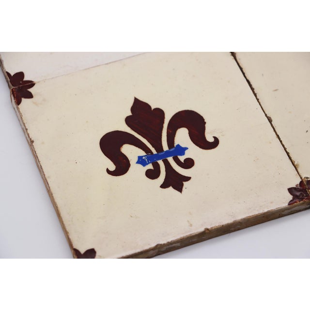 Antique White Late 19th Century Fleur De Lis Set of Four Large Tiles, Portuguese For Sale - Image 8 of 12