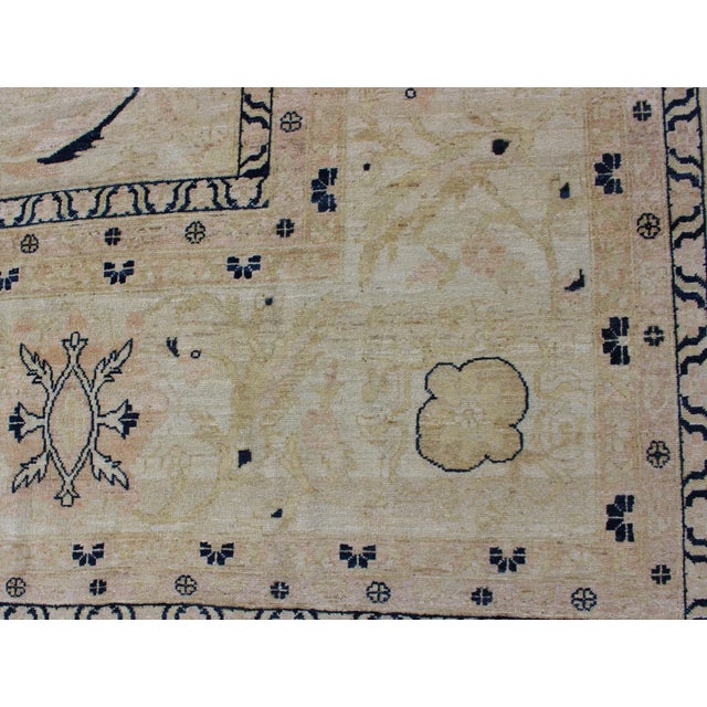 Vintage Tabriz Rug With Beige Field and Deep Indigo Accents Geometric Design For Sale - Image 10 of 13