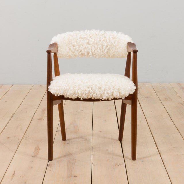 Farstrup Teak Chair in Natural Sheepskin Upholstery by Th. Herlev for Farstrup Møbler, 1960s For Sale - Image 10 of 14