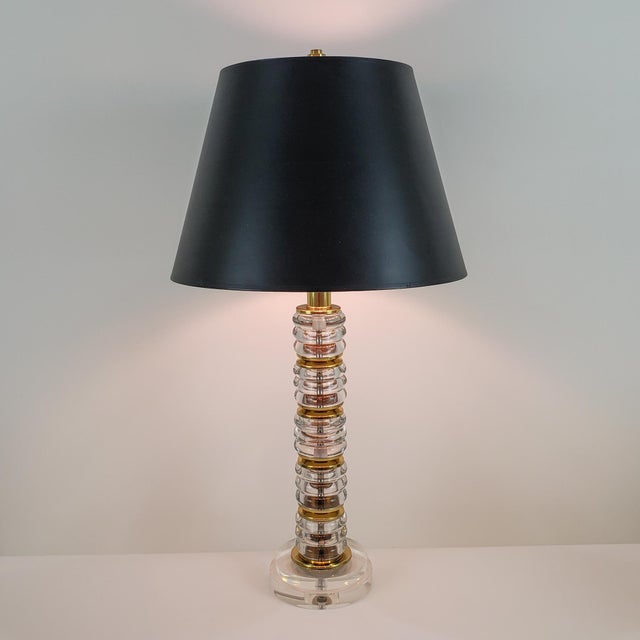 Paul Hanson Stacked Italian Glass Lucite and Brass Column Lamp Chairish