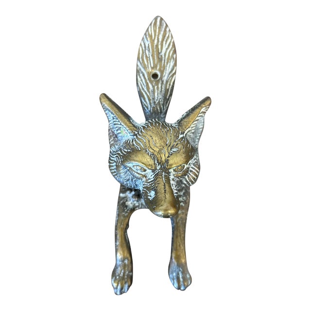 Vintage English Brass Fox Door Knocker For Sale