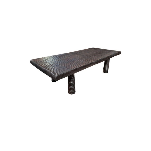 Not Yet Made - Made To Order Sculptural Suar Wood Coffee Table With Espresso Burnt Finish, Carved Detail For Sale - Image 5 of 8