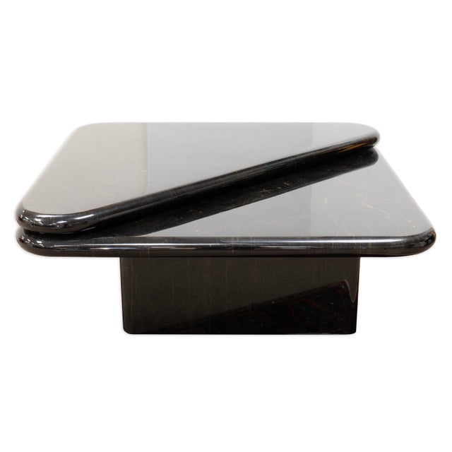 1980s Triangular Black Faux Marble Swivel Coffee Table For Sale In Detroit - Image 6 of 6