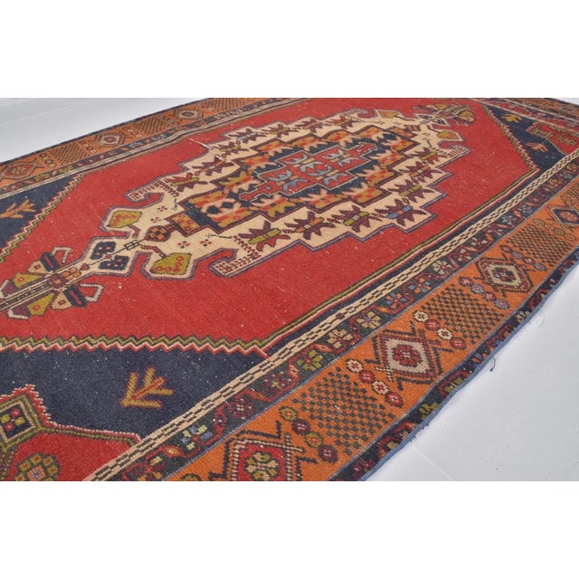 Turkish Red & Nvy Blue Vintage Floral Carpet For Sale - Image 3 of 10