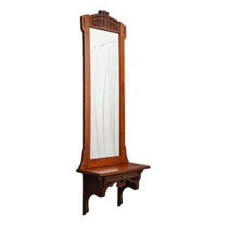 Art Nouveau Wall Mirror with Console in Walnut, Early 20th Century For Sale