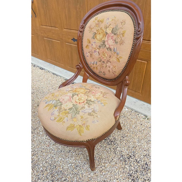 Early 20th Century Antique Victorian Needlework Parlor Chair For Sale - Image 5 of 18