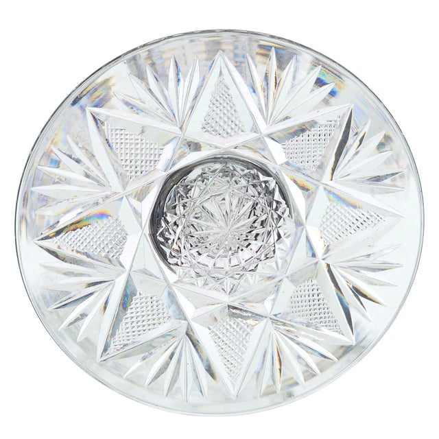 Transparent Antique Abp American Brilliant Cut Glass Pedestal Compote Candy Dish 8" H For Sale - Image 8 of 13