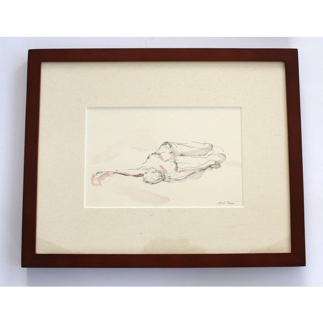 Wood Framed Pink & Grey Reclining Figure Drawing by Michelle Arnold Paine For Sale - Image 7 of 7