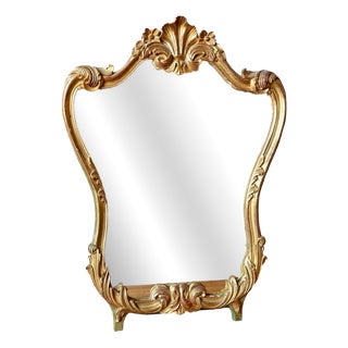 Baroque Gilt Table Mirror in Carved and Stuccoed Wood, 1950s For Sale