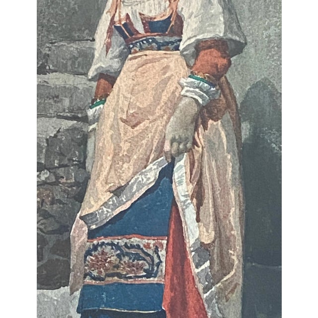 19Th Italian Water Color Aquarelle Painting of a Peasant Framed For Sale - Image 4 of 10