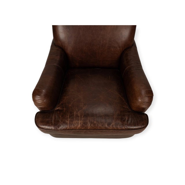 1990s Lazzaro Brown Leather Club Chair With Nailhead Trim and Turned Wood Legs For Sale - Image 5 of 10
