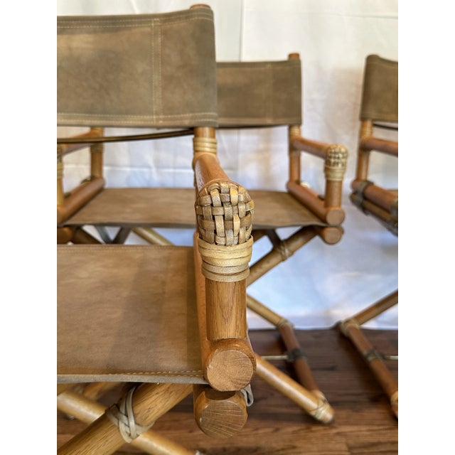 1980s 1980s Set of 4 Vintage McGuire X Director’s Chairs With Rawhide Wraps and Brass Accents, Made in U. S. A. For Sale - Image 5 of 12