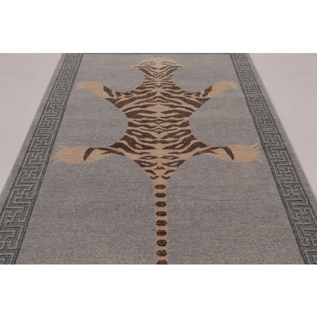 Rug & Kilim Rug & Kilim’s Distressed Tiger Rug in Gray With Beige and Chocolate Pictorial For Sale - Image 4 of 10