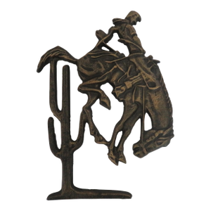 Early 21st Century Iron Cast Bronco Horse and Rider Figural Western Wall Hanging 15" X 12”